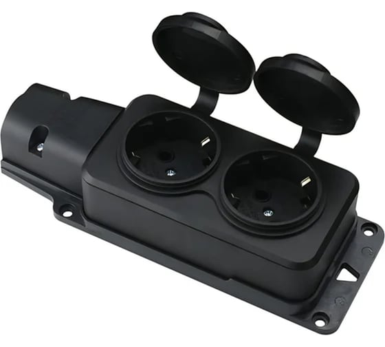 Колодка 2-х местная Filum каучуковая 2P+PE 16A 250В IP44 с защитной крышкой чёрног FL-SB-2EU-IP44-BK 1