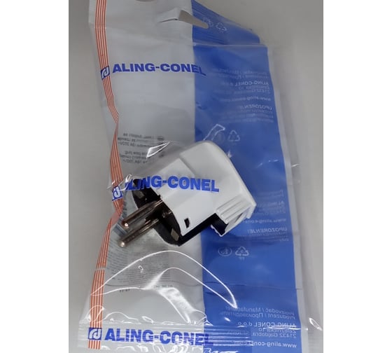 Вилка Aling-conel L-типа с заземляющим контактом 16A 250В, белый 308.0 137010