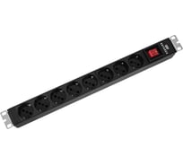 Блок распределения DATAREX 19 (PDU) с выключателем на 10А, 8 разъемов SHUKO, без шнура вход C14, черный DR-432521