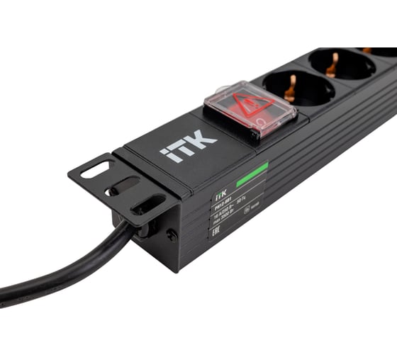 Блок розеток IEK ITK PDU 8 розеток нем. ст, с LED выкл,1U, шнур 2м вилка нем. ст PH12-8D1