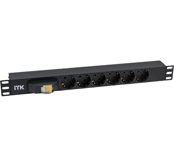 Блок розеток IEK ITK PDU 6 роз. нем. ст. с автом.10А 1U, вх.С14 без каб. чер. PH21-6D3