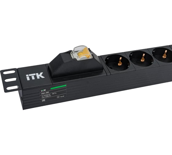Блок розеток IEK ITK PDU 6 роз. нем. ст. с автом.10А 1U, вх.С14 без каб. чер. PH21-6D3