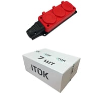 Колодка каучуковая серии iCONNECT 3 розетки с защитными крышками и заземлением 16А IP54 (модель РК) цвет красный (комплект 7 шт) iTOK i-KI-KK-3-ICONNECT-1PEN-IP54-RED-7