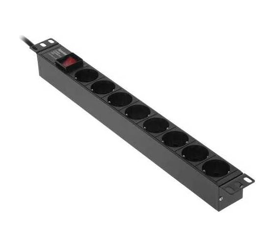 Горизонтальный блок розеток Hyperline для 19" шкафов 8 розеток Schuko, черный, 397035