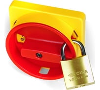 Желтая площадка и красная ручка DKC, 67x67мм, модель 42, отв. 22 мм для серии АМ AZ4201 94223