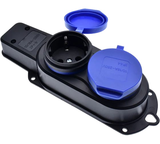 Каучуковая колодка Filum 2-х местная 2P+PE 16A 250В IP44 с защитной крышкой синего FL-SB-2EU-IP44-BL 1