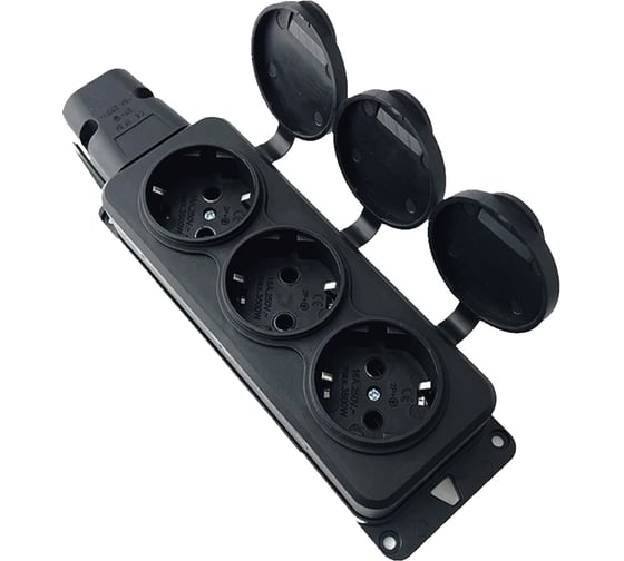 Каучуковая колодка Filum 3-х местная 2P+PE 16A 250В IP44 с защитной крышкой чёрног FL-SB-3EU-IP44-BK 1