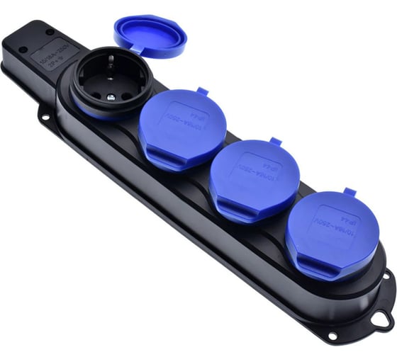 Каучуковая колодка Filum 4-х местная 2P+PE 16A 250В IP44 с защитной крышкой синего FL-SB-4EU-IP44-BL 1