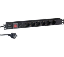 Блок розеток ExeGate ServerPro PDU-19H608 Al-6S-EU2CU-SW-SPD1, 19, 1U, алюминий, 6Sch, евро, 2м, SPD1 280833