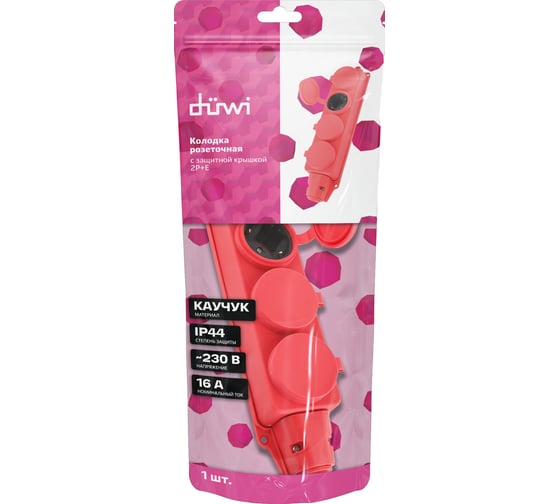 Каучуковая колодка duwi с крышкой с заземлением 4 гнезда 16A IP44 красная 27467 4