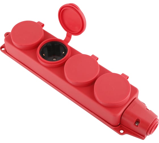 Каучуковая колодка duwi с крышкой с заземлением 4 гнезда 16A IP44 красная 27467 4