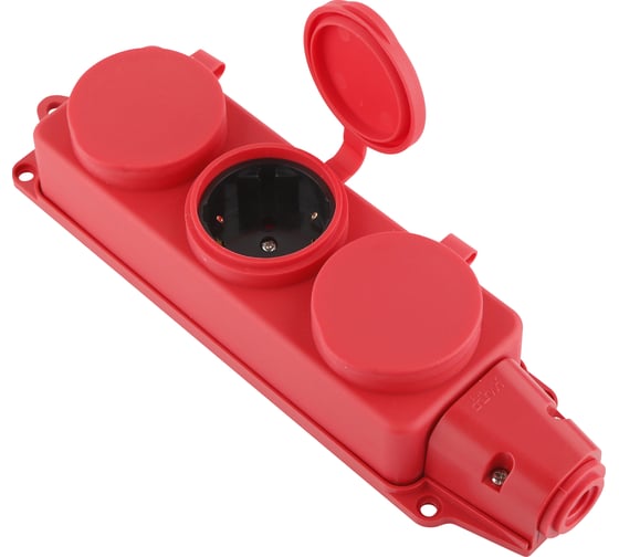 Каучуковая колодка duwi с крышкой с заземлением 3 гнезда 16A IP44 красная 27466 7