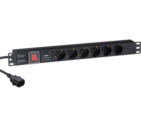 Блок розеток ExeGate ServerPro PDU-19H609 Al-6S-C14-2CU-SPD1 19 1U алюминий 6Schuko кабель с C14 2м SPD1. 280834