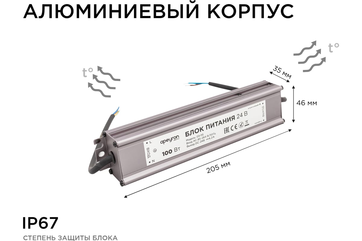 Блок питания для светодиодной ленты SWG 12В 2,5А 30Вт IP67