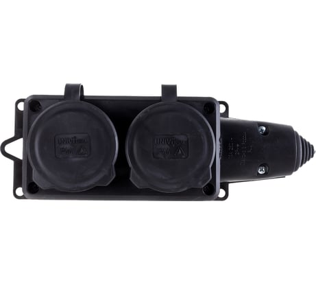 2-х местная однофазная колодка UNIVersal с заглушками КОМПАКТ каучук 16А 250В IP44 еврослот 1788