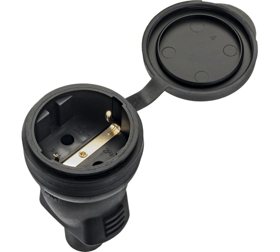 Кабельная розетка duwi c заземлением 16A с крышкой IP44 каучук черная 27456 8