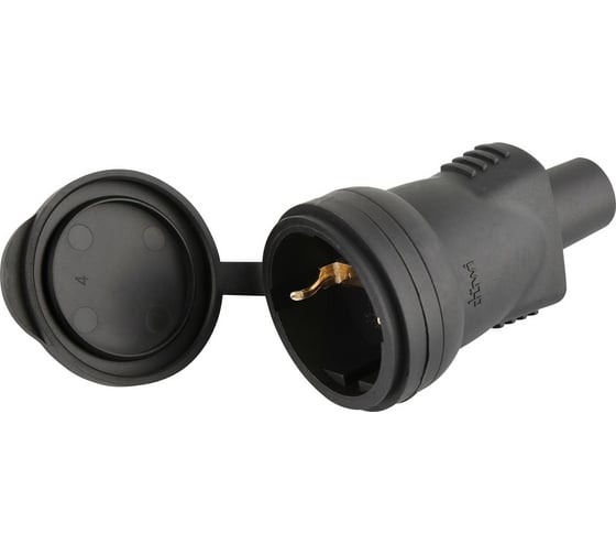Кабельная розетка duwi c заземлением 16A с крышкой IP44 каучук черная 27456 8