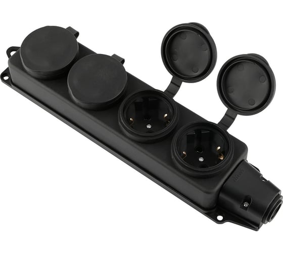 Каучуковая колодка duwi 4 гнезда с заземлением IP44 черная 16A 27463 6