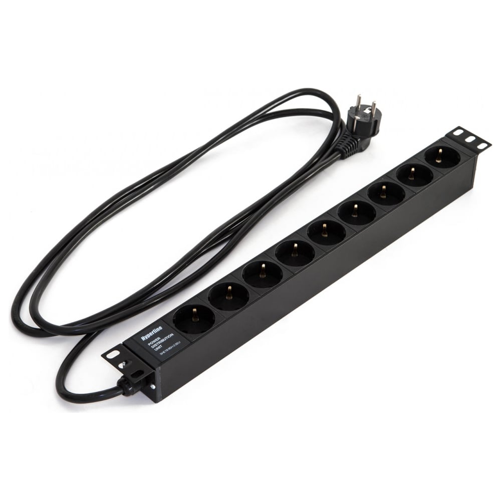 Горизонтальный блок розеток Hyperline для 19" шкафов 9 розеток Schuko ...