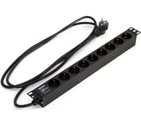Горизонтальный блок розеток Hyperline для 19" шкафов 9 розеток Schuko, черный, 397067