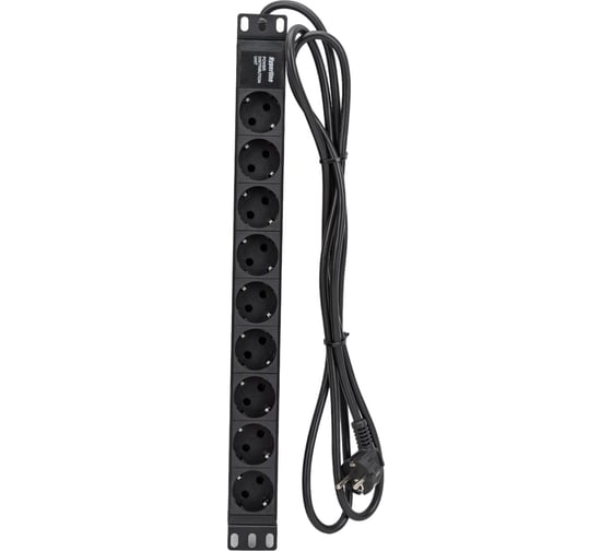 Горизонтальный блок розеток Hyperline для 19" шкафов 9 розеток Schuko, черный, 397067