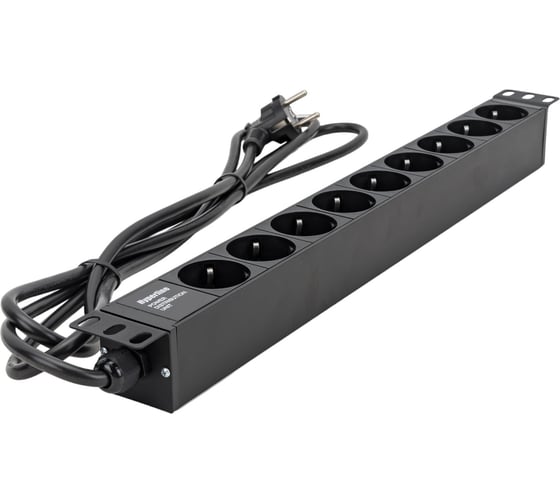 Горизонтальный блок розеток Hyperline для 19" шкафов 9 розеток Schuko, черный, 397067