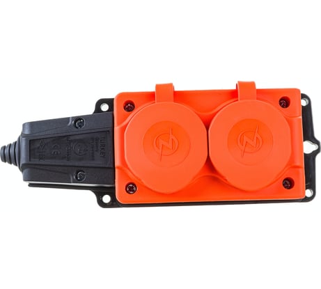 Штепсельная колодка NE-AD 2-гнезда с крышкой, с заземлением, 16А, IP54 каучук, Оранжевый 4112