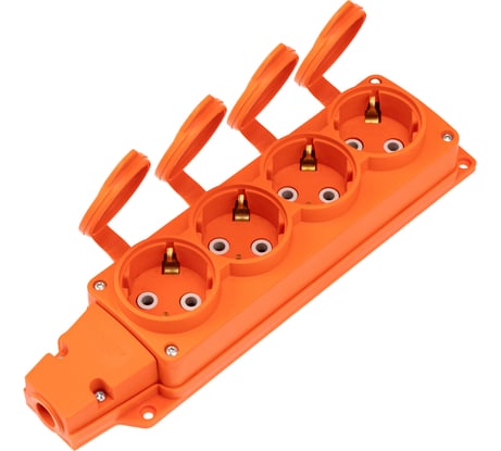 Колодка влагозащищенная REXANT каучуковая 4 гнезда COMPACT с/з 16А IP54 оранжевая 111-228