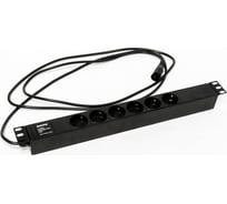 Блок розеток для 19" шкафов Hyperline горизонтальный, 6 розеток Schuko, черный, 397027
