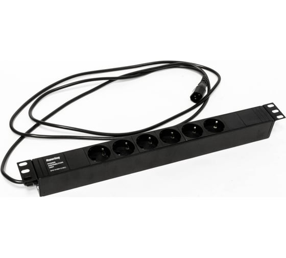 Блок розеток для 19" шкафов Hyperline горизонтальный, 6 розеток Schuko, черный, 397027
