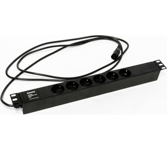 Блок розеток для 19" шкафов Hyperline горизонтальный, 6 розеток Schuko, черный, 397027