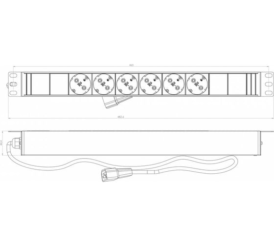 Блок розеток для 19" шкафов Hyperline горизонтальный, 6 розеток Schuko, черный, 397027