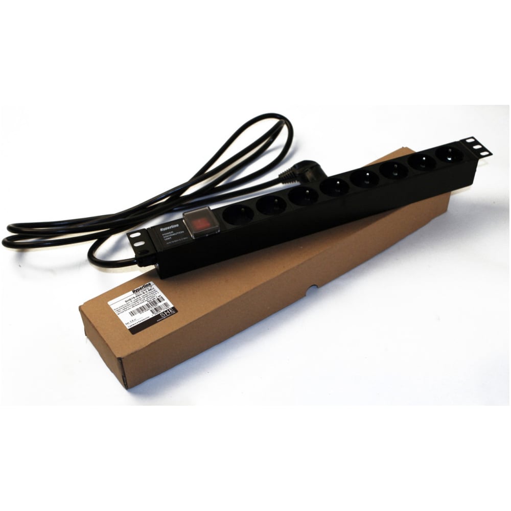 Блок розеток для 19" шкафов Hyperline горизонтальный, 8 розеток Schuko ...