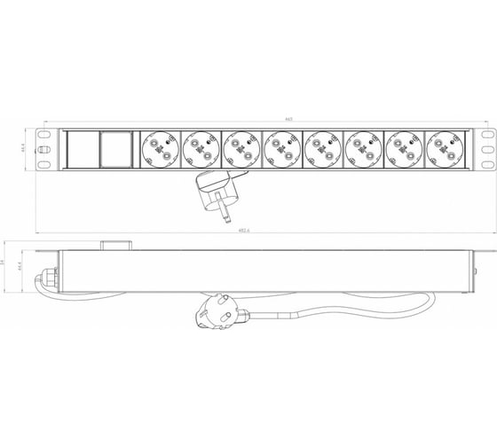 Блок розеток для 19" шкафов Hyperline горизонтальный, 8 розеток Schuko, черный, 397034