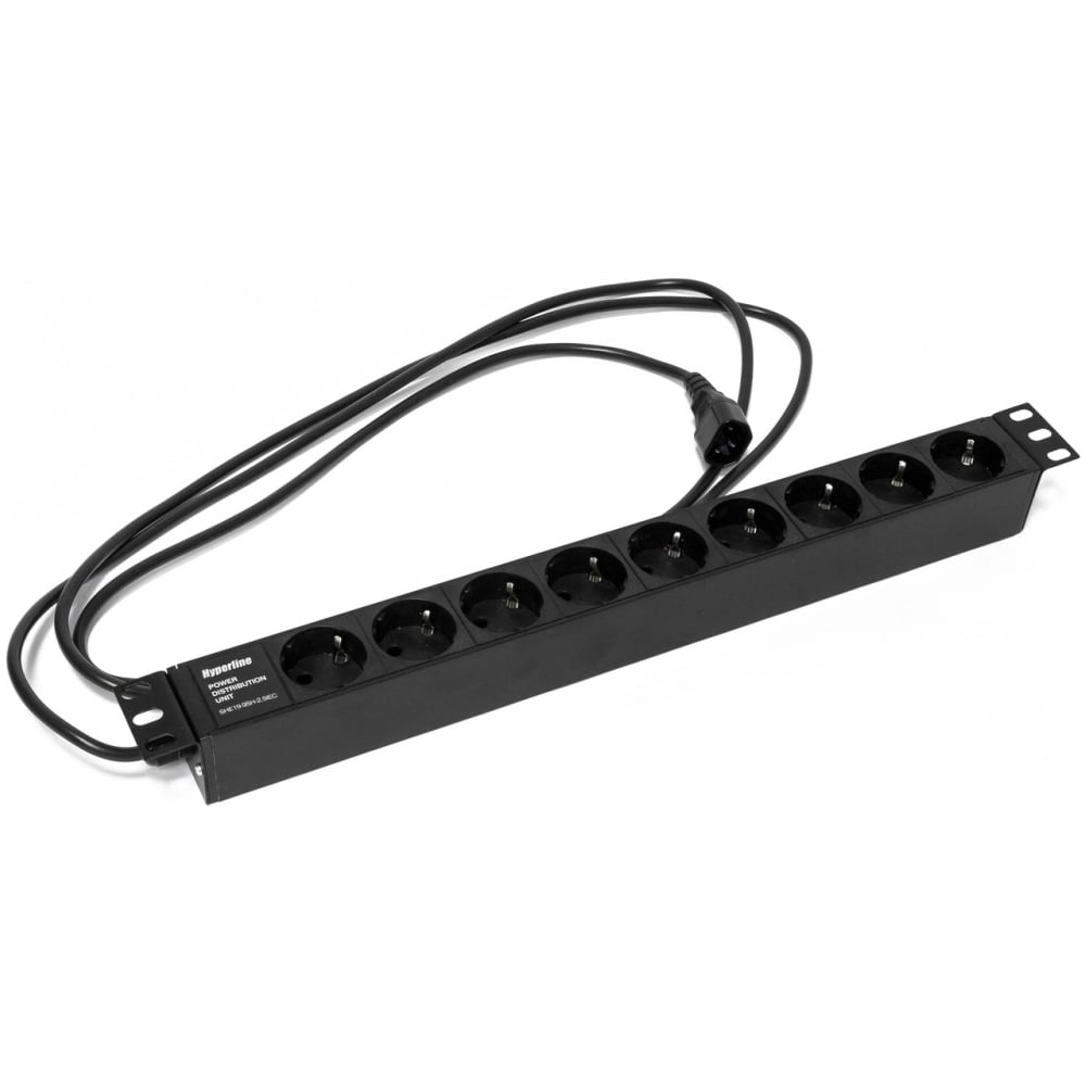 Блок розеток для 19" шкафов Hyperline горизонтальный, 9 розеток Schuko ...