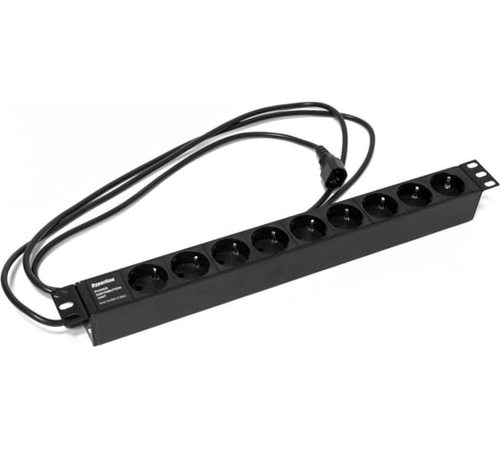Блок розеток для 19" шкафов Hyperline горизонтальный, 9 розеток Schuko, 397068 1