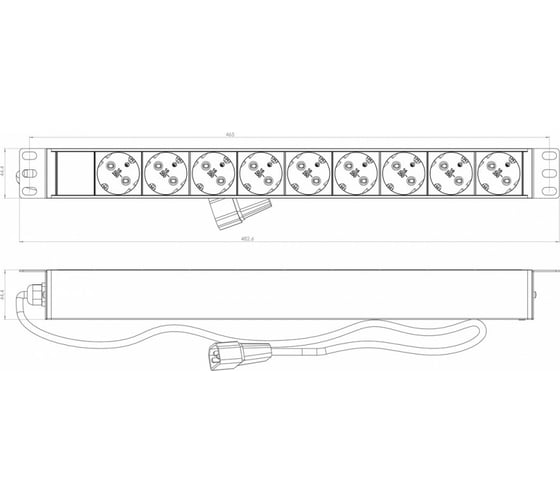 Блок розеток для 19 шкафов горизонтальный 9 розеток