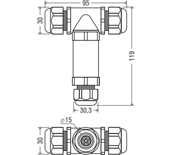 Коннектор Navigator 82 832 NTB-T01-3P-IP68 T-образный, 3PIN 82832