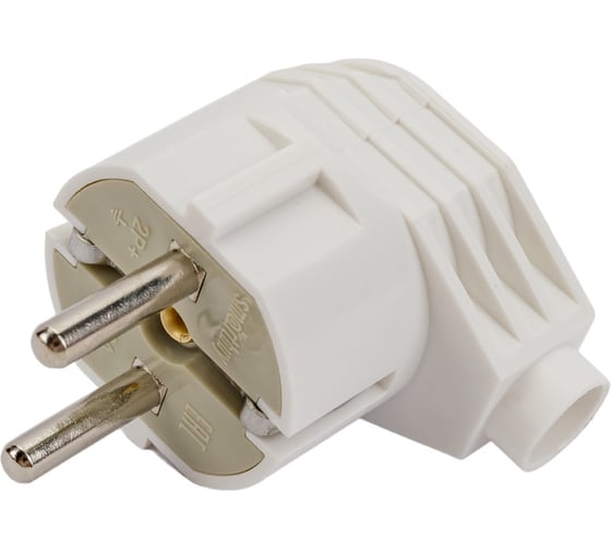 Угловая вилка Smartbuy с заземлением, белая, 16А, 250В SBE-16-P02-w