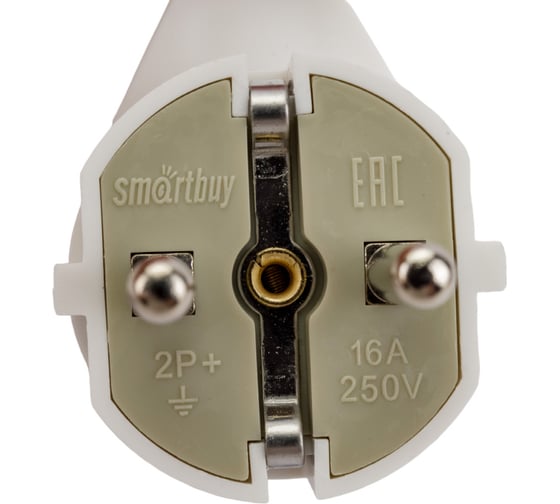 Угловая вилка Smartbuy с заземлением, белая, 16А, 250В SBE-16-P02-w