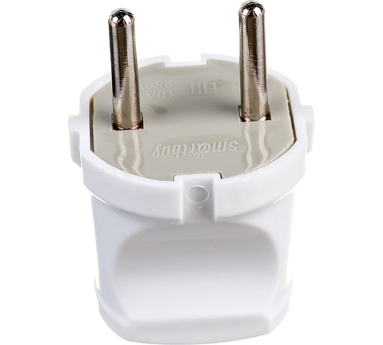 Вилка Smartbuy прямая, без заземления, белая, 10А, 250В SBE-10-P04-w