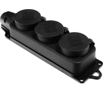 Колодка штепсельная с защитной крышкой каучуковая 3-х местная черная с/з IP44 Volsten S1-M3Z Black 15993