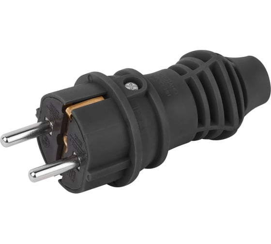 Вилка ЭРА VX13-B-IP44 каучуковая c заземлением 16А IP44 прямая черная Б0069321