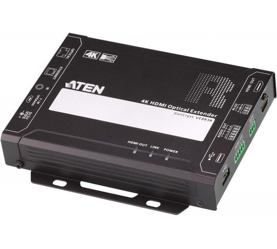 Удлинитель ATEN extender receiver, HDMI+AUDIO+USB+RS232+IR+ETHERNET, 300 м., 2xОптич.волокно многомод.850нм, HDMI+5 клемм+USB A+3 клеммы VE883RK1-AT-G