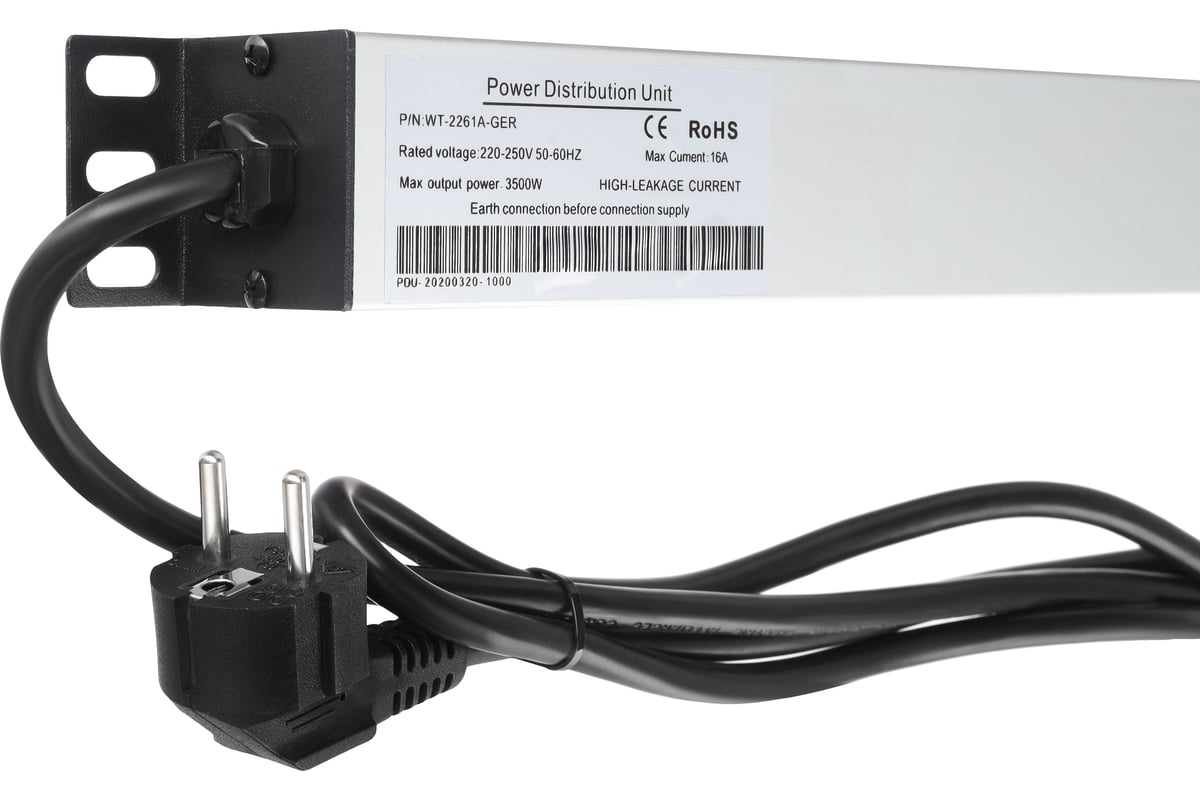 Блок розеток W&T 19" EURO на 8 гнезд с выключателем 220 В WT-2261A-GER ...