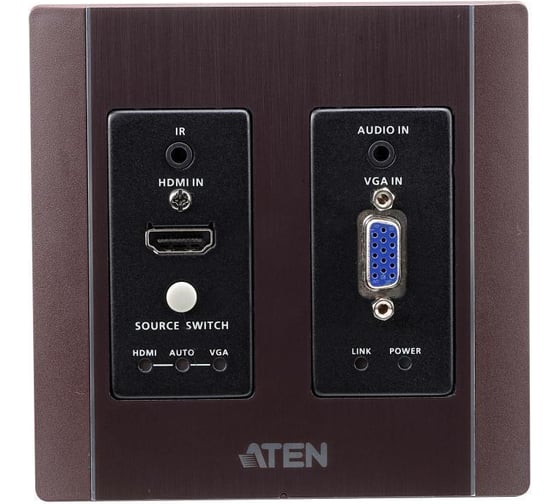 Передатчик ATEN HDMI VGA HDBaseT Настенный с монтажной панелью US/PoH (коричниевый) (4K 100м / 1080p 150м) VE2812AUST2-AT-G