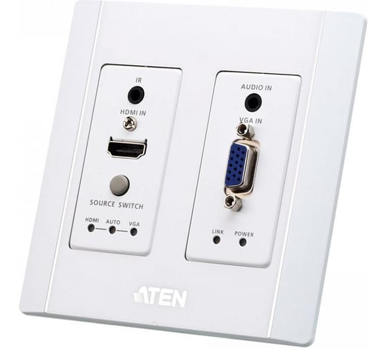 Передатчик ATEN HDMI VGA HDBaseT Настенный с монтажной панелью US/PoH (4K 100м / 1080p 150м) VE2812AUST-AT-G