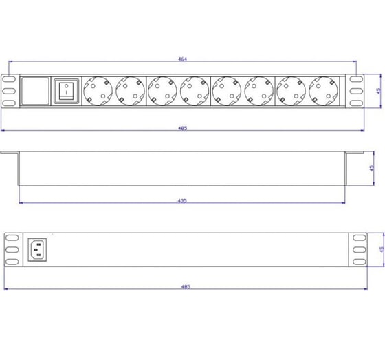 Блок электрических розеток TWIST на 8 гнезд CEE 7/4 Schuko 19 1U, 10 А, без шнура PDU-19-1U-8-TWCS