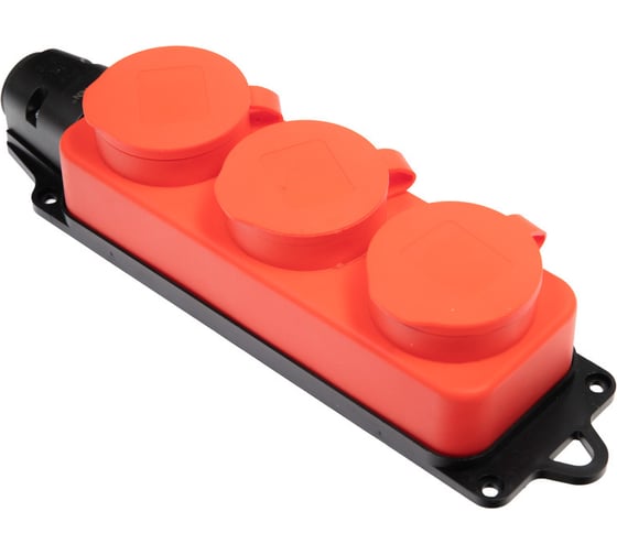 Колодка Volsten S1-M3Z Red штепс. с защит. крышкой каучук. 3-х мест. красн. с/з IP44 15994