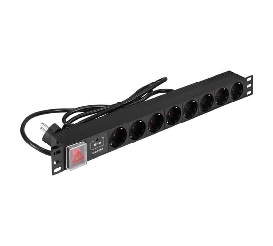 Блок розеток с сетевым фильтром и выключателем с подсветкой ExeGate Surge Protect ServerPro PDU-19H805 Al-8S-EU3CU-SW-SPD1 19, 1U, алюминий, 8 Schuko, кабель 299603